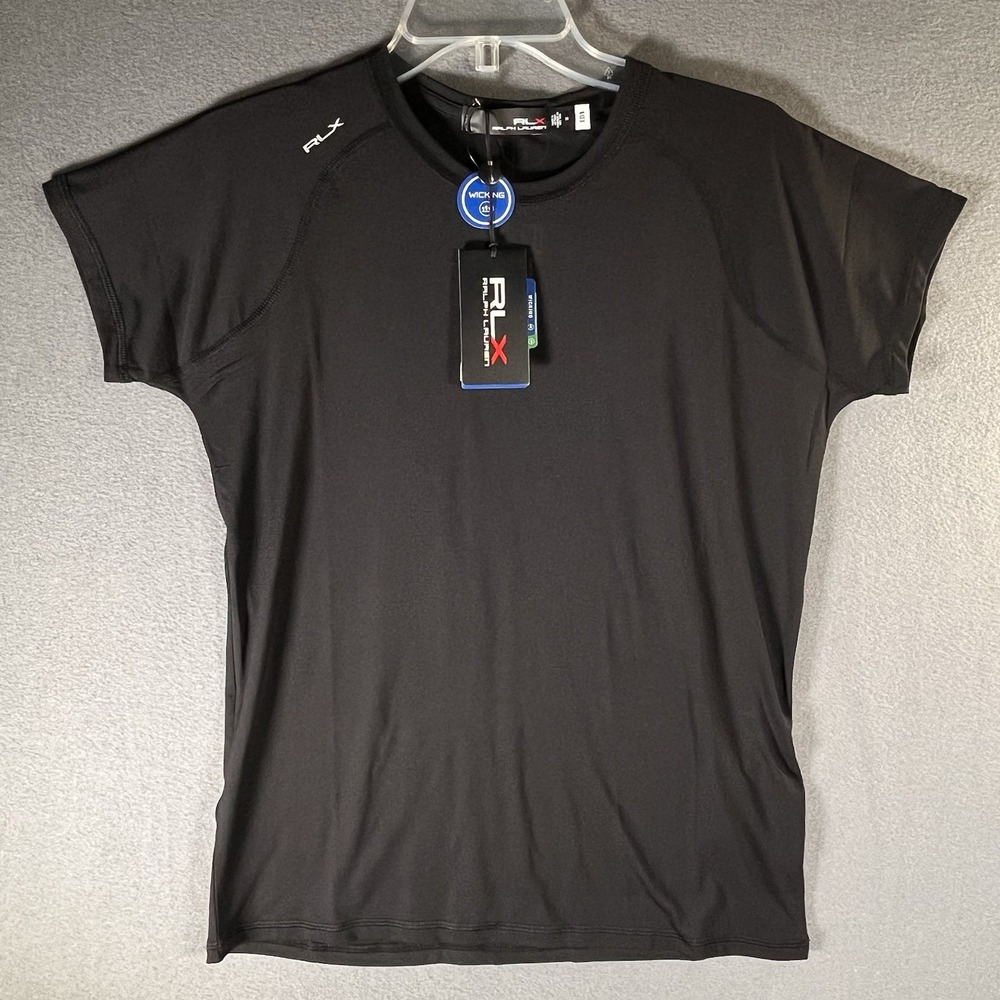 RLX Ralph Lauren Women's Stretch Jersey Short-Sleeve Shirt Black Wicking NWT